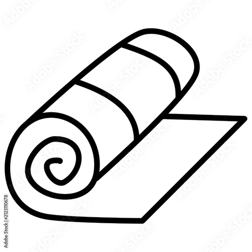 Rolled sleeping pad line icon, camping mat and hiking gear outline vector