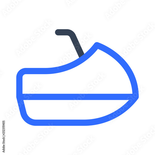 Minimalist blue vector icon with personal watercraft rendered simplified flat vector outlines against plain plain white background transportation