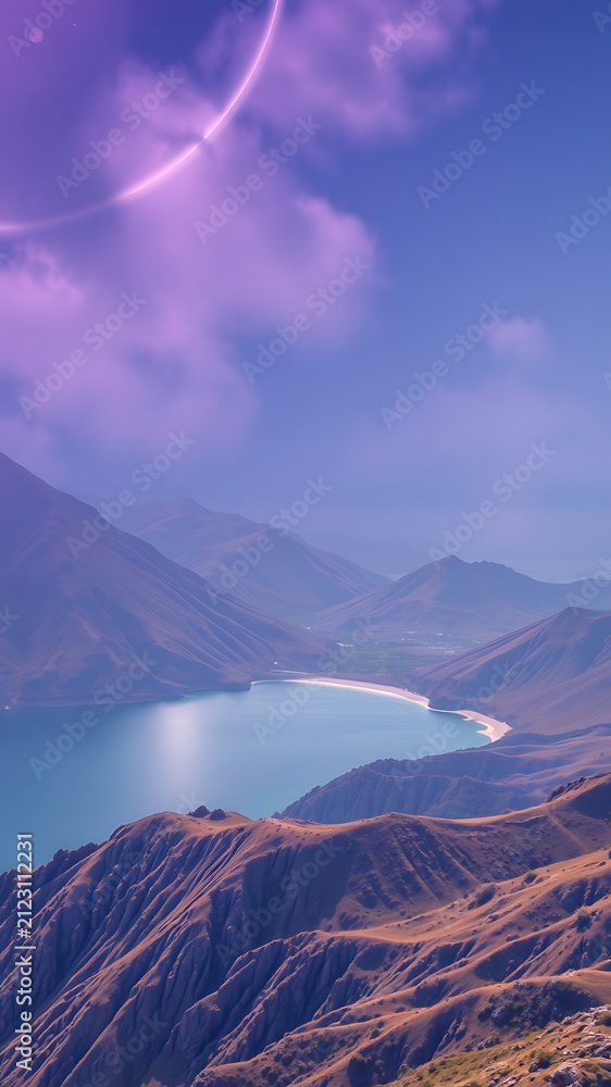 Fototapeta premium Serene Mountain Lake Landscape with Eclipse.