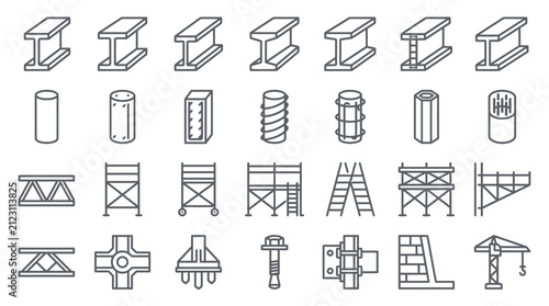 Structural Engineering Design Icons and Technical Architectural Planning Elements Set