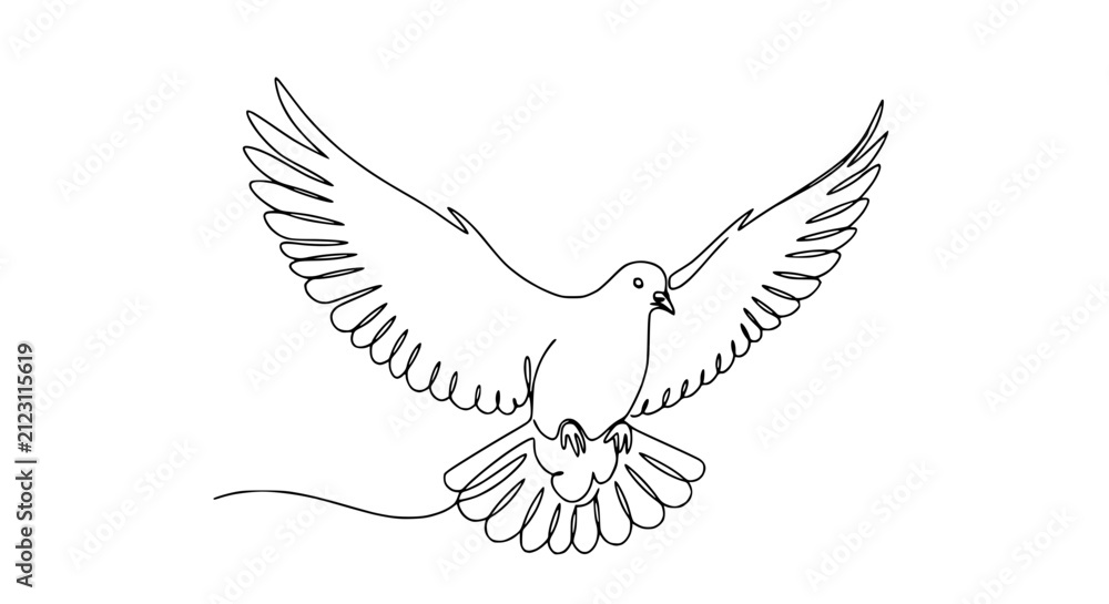 Fototapeta premium Single Line Drawing of a Dove in Flight, Isolated