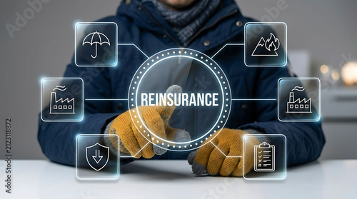 Reinsurance Concept Businessman Touching Digital Risk Management Icon