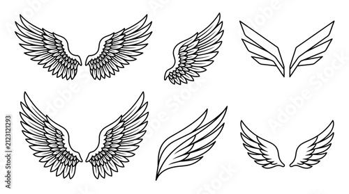 Set of hand drawn sketch angel wings vector illustration.