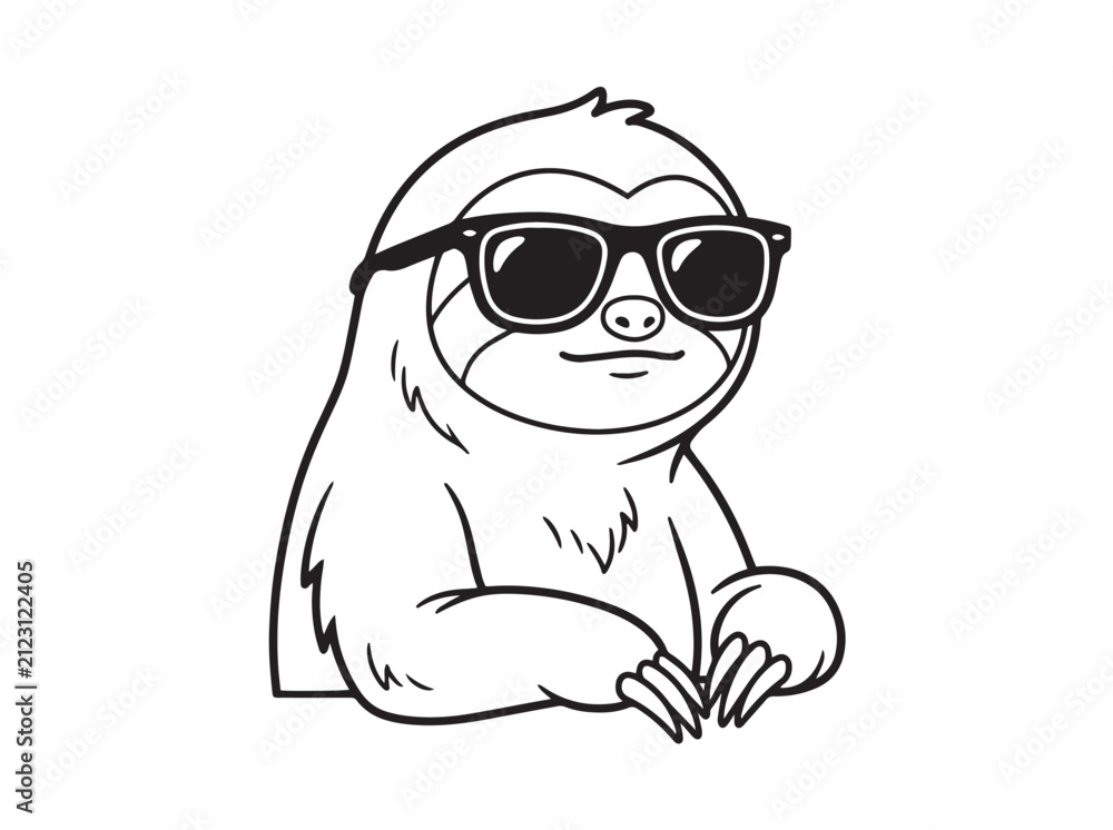 Fototapeta premium Cool cartoon sloth wearing sunglasses, isolated on white background, vector illustration.
