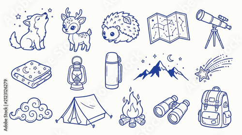 Fotografía Cute Hand-Drawn Camping and Nature Icons for Outdoor Adventures.