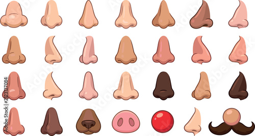 Cuadro en lienzo Cute Cartoon Human and Animal Nose Vector Icon Set Featuring Various Shapes Skin