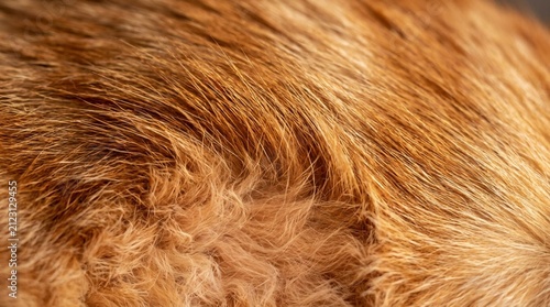 Extreme close-up of orange tabby cat fur showing individual guard hairs and soft downy undercoat in warm raking light, detailed texture macro photography