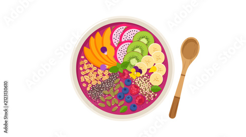 Healthy Smoothie Bowl Topped With Fresh Fruits Seeds And Granola