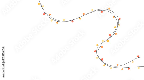 String of warm colored festive lights on a white background