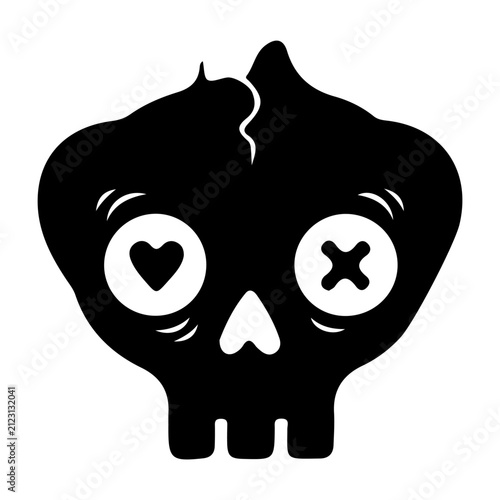 Bild auf Leinwand Stylized Skull Illustration with Heart and Cross Eyes.
