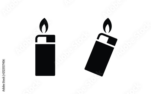 фотографія Minimalist black vector cigarette lighter icons displaying lit pocket lighter an
