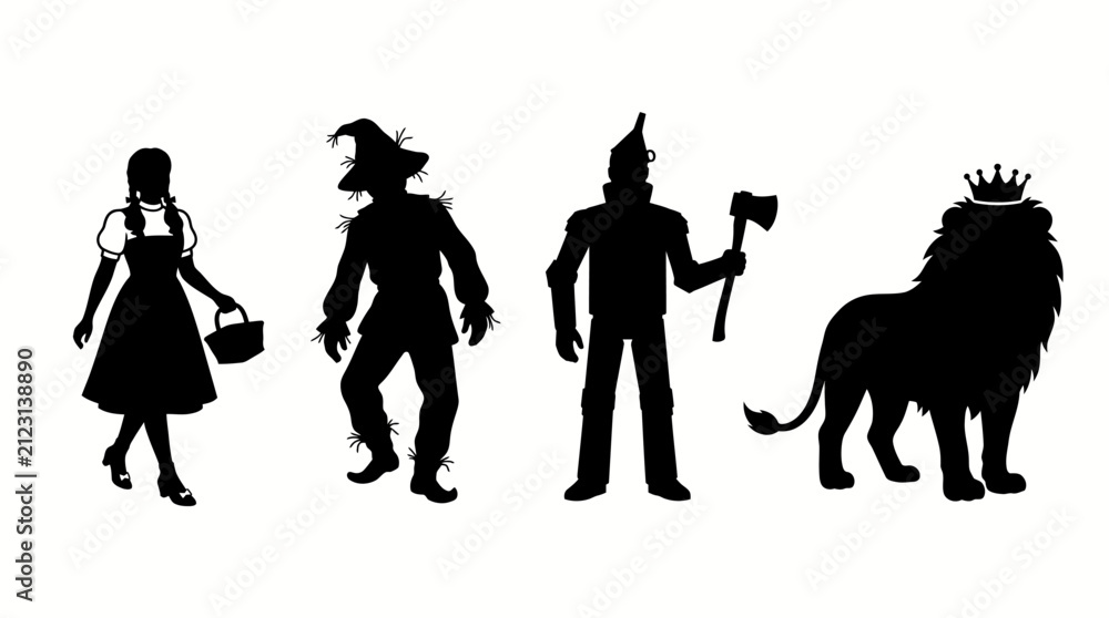 Obraz premium Silhouette collection of Wizard of Oz main characters.