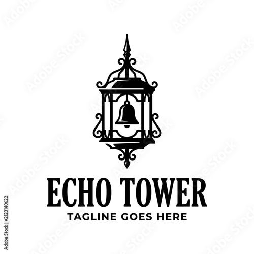 Ornamental bell tower lantern logo for heritage hotels.