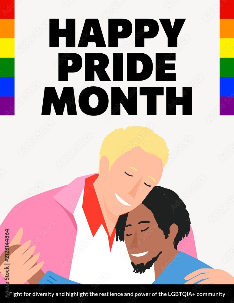 Obraz premium Illustration of two people embracing, celebrating Pride Month.