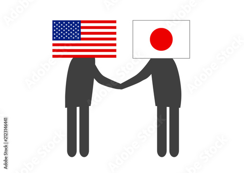 日本とアメリカが握手するイラスト