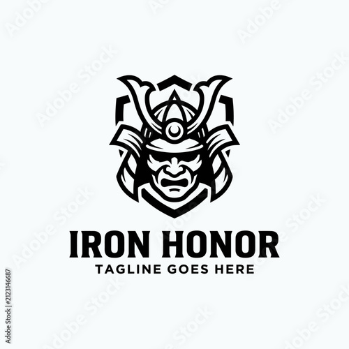 Foto Samurai warrior helmet logo icon.