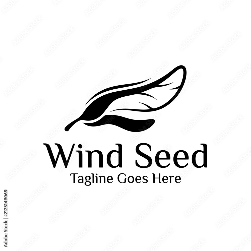 Fototapeta premium Stylized feather or leaf seed logo.