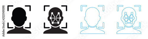 Facial Recognition Icon with Camera Frame and Network Grid for Biometric Security