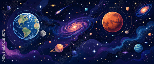 vibrant galaxy and planets in deep space