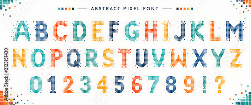 abstract pixel font alphabet and numbers