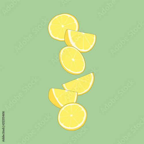 Falling Slices of Fresh Yellow Lemon