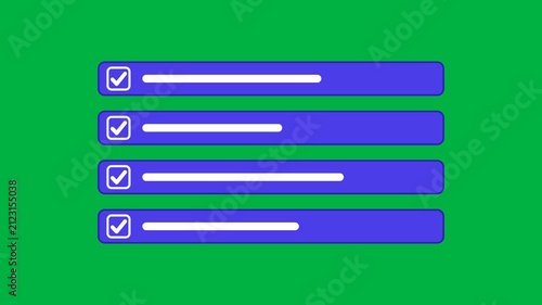 Checklist Auto Complete Four Task Rows Turning Indigo With White Check Marks And Circle Badge, 4K Chroma Key Green Screen Overlay