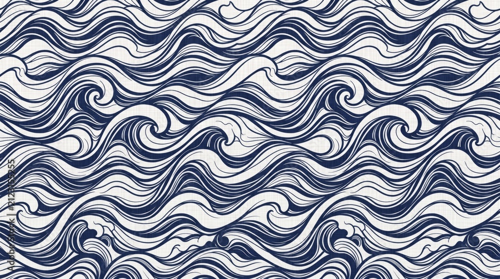 Blue and white wave pattern with illustration repeating abstract artistic background wallpaper