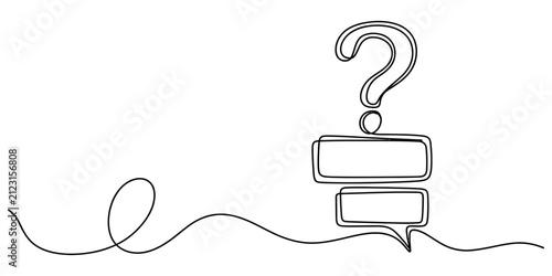 Continuous single line drawing of question mark symbol with speech bubble for communication and faq concept isolated on white background Vector, illustration