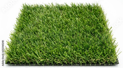 Square sample of artificial grass turf isolated on white background