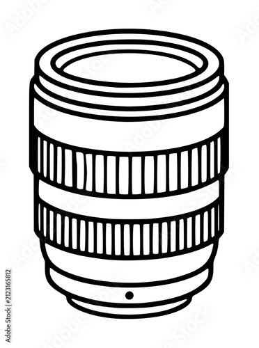 Obraz na plátne Hand-drawn black and white vector line art illustration of a telephoto camera le