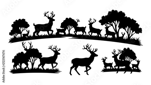 Photography Silhouettes of Forest Animals and Trees in Black.