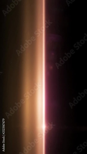 Vertical pink and orange anamorphic lens flares on black background