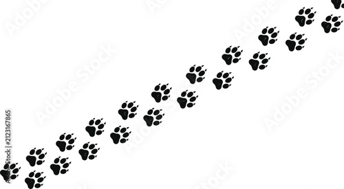 Canvas Print Black animal paw prints trail diagonal seamless pattern vector illustration back