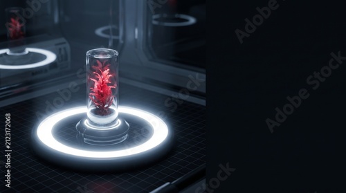 Glass Tube with Red Flora and Laser Light Ring for Article Titles