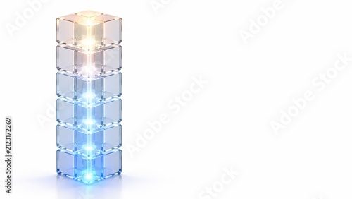 Glass cubes tower symbolizing longevity and stability in 3D render