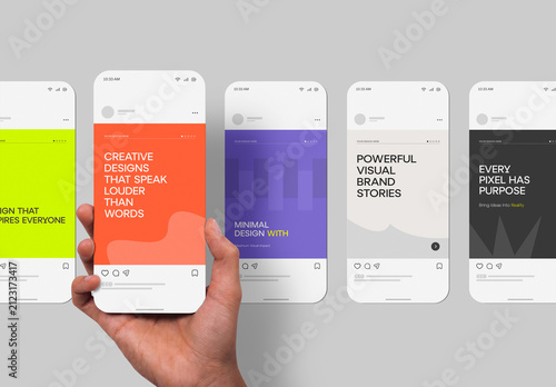 Hand Holding Mobile Phone Social Media Post Mockup Collection