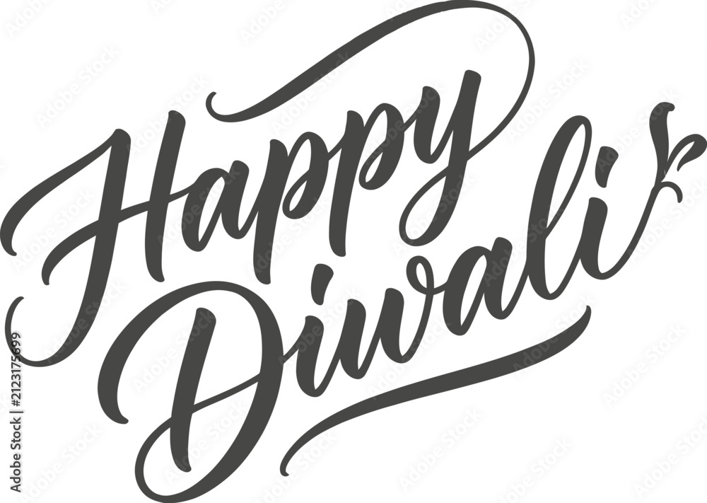 Fototapeta premium Elegant black hand written calligraphy text for happy diwali festival of lights greeting card isolated on a clean white background for seasonal design