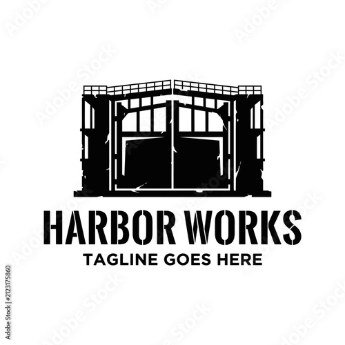Silhouette of a shipping port crane for logistics and freight.