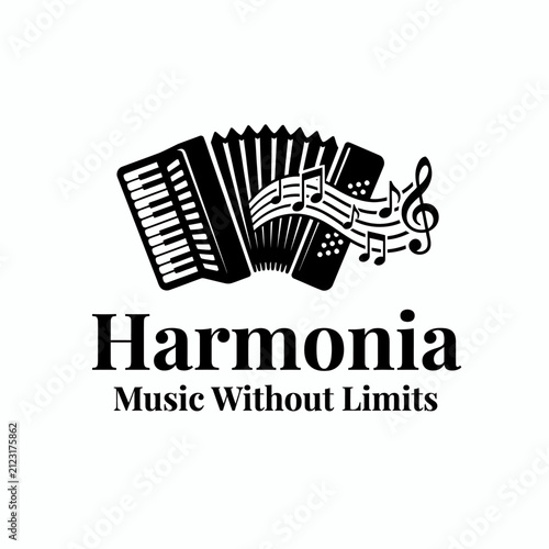 Classic musical emblem featuring an accordion and staff notes, suitable for festivals or tuition services.