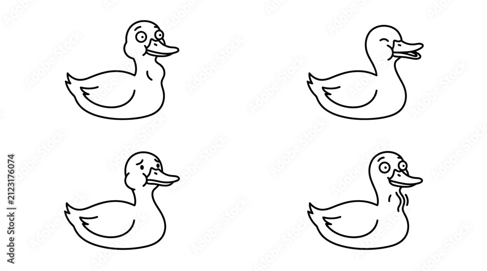 Obraz premium Simple line art ducks showing curious expressions.