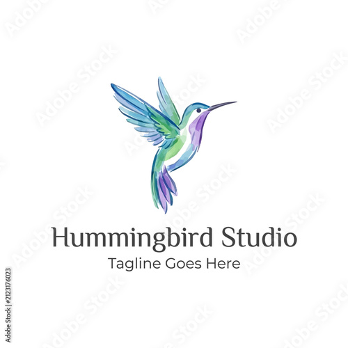 Vibrant hummingbird illustration for creative studios, florists, or wellness brands.