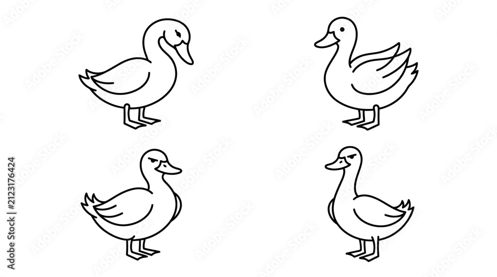 Obraz premium Standing duckling illustrations in minimalist line art style.
