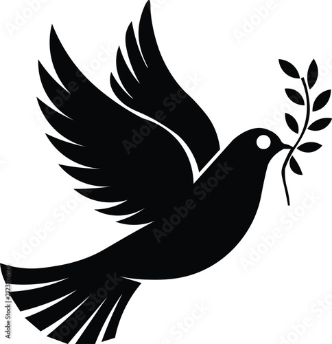 Dove with Olive Branch Silhouette Vector Peace Dove Bird Symbol  Flying Bird Black Illustration