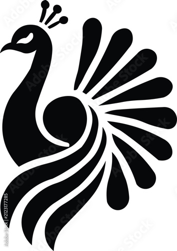 Peacock Silhouette Vector  Elegant Peacock Bird Logo  Decorative Black Bird Illustration