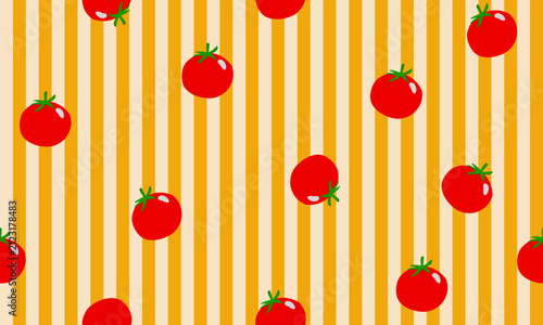 Cute tomato on yellow striped seamless pattern background.