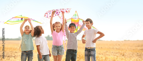 Happy diverse children flyi...