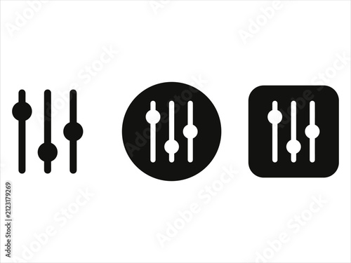 Set of three equalizer icons in different styles