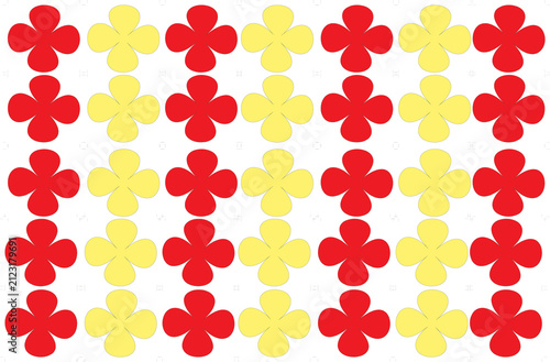 Red and Yellow Four Petal Floral Pattern Vector