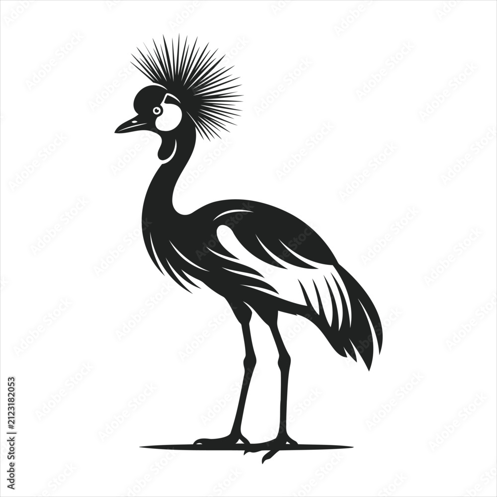 Obraz premium Black and white vector illustration of a crowned crane standing gracefully