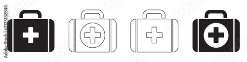 First aid kit icons with medical cross symbol in clean vector flat design for healthcare and emergency concepts